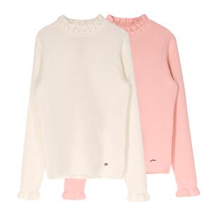 IVY HOUSE常春藤儿童装女童秋季新款 珍珠双层花边半高领打底衫T