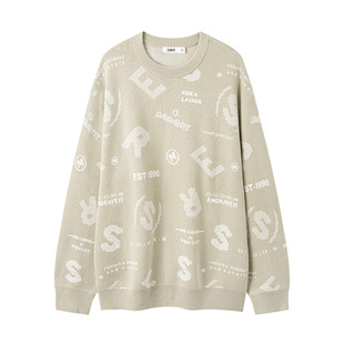 [商场同款]森马套头针织衫男绿色冬季潮牌字母提花毛衣宽松上衣