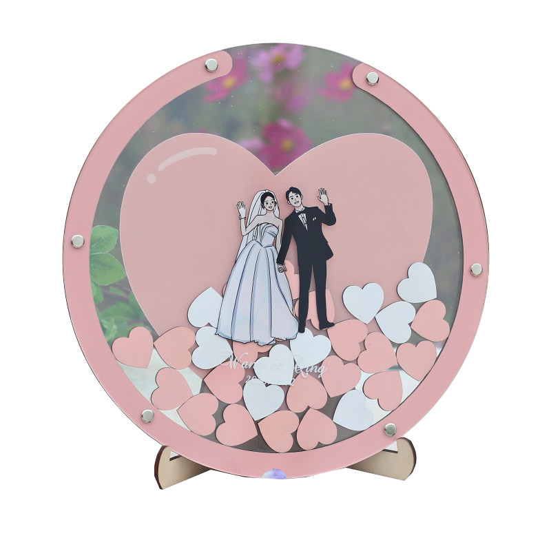 送卡通全身手绘婚纱照小清新圆形婚礼签名板定制结婚庆签到台创意