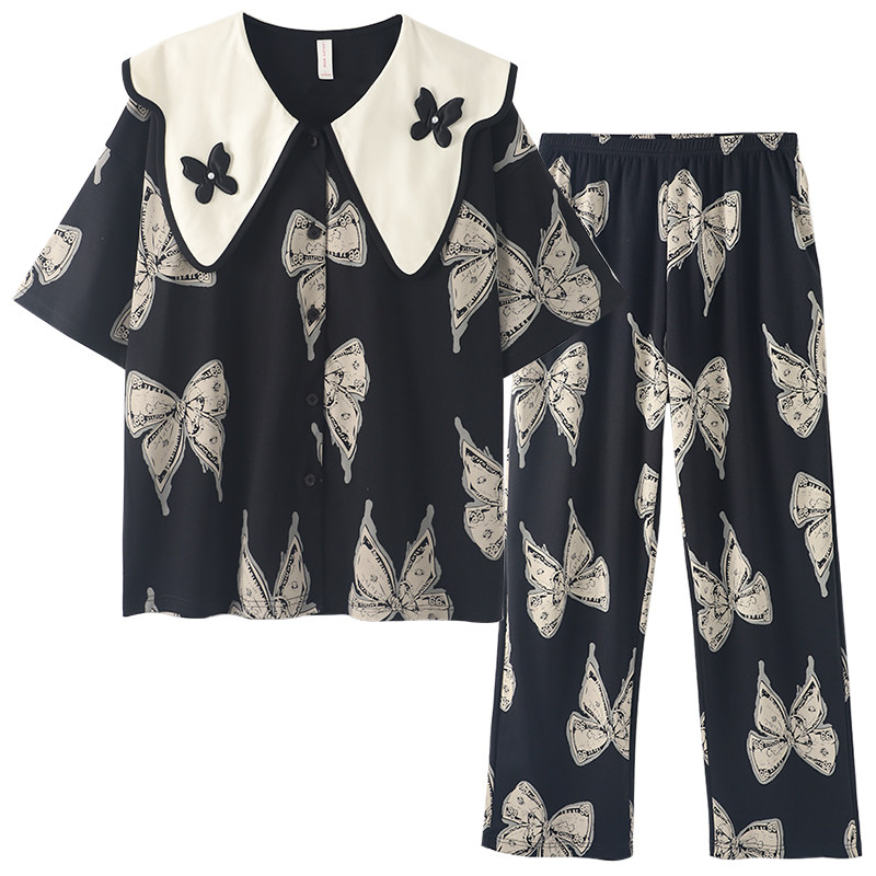 睡衣女春夏季纯棉短袖长裤家居服