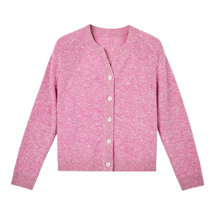 ZB/珍贝2025年秋冬新款品100山羊绒粉圆V领女开衫时尚百搭/56645