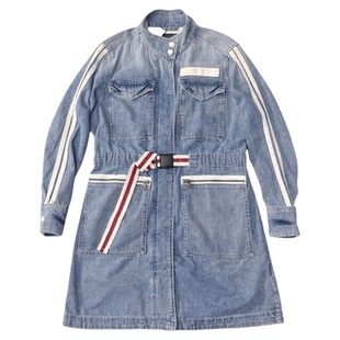 【38节福利】ABLE JEANS女外套春季立领束腰牛仔风衣中长夹克休闲