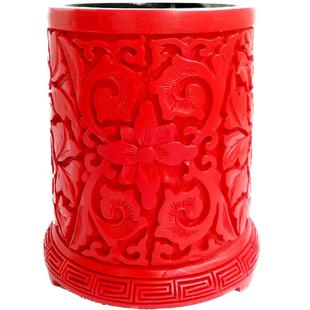 扬州漆器瘦西湖龙笔筒红雕漆仿古国潮纪念品中国风年会议单位礼品