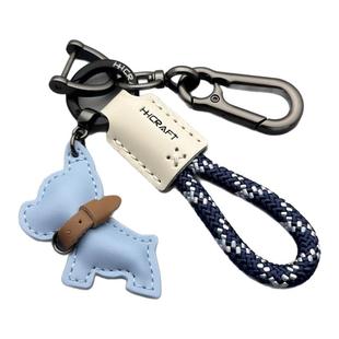 卡通可爱法斗犬小狗钥匙扣挂件汽车钥匙链圈皮革手工编织绳包挂饰