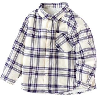 巴拉巴拉男童长袖衬衫小童宝宝衬衣加绒格子外套秋冬新款儿童上衣