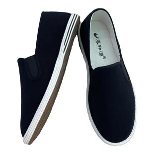 泰和源老北京手工千层底春秋透气一脚蹬时尚休闲经典棉布黑男布鞋