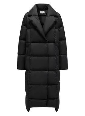 白鸭绒90平驳领长款翻领羽绒服
