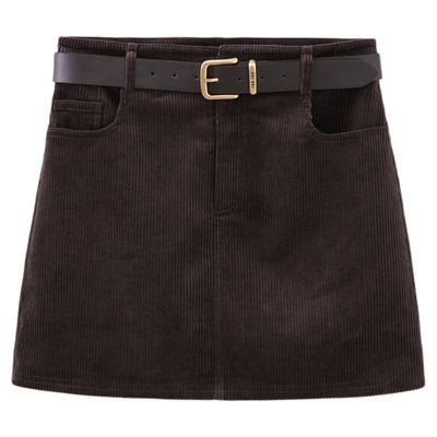 水云间复古咖色灯芯绒短裙女a字半身裙子摩卡慕斯风2025秋冬新款