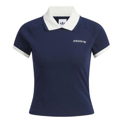 adidas阿迪达斯三叶草修身T恤秋女短款翻领短袖POLO衫 KF9610