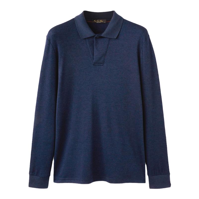 Loro Piana/诺悠翩雅男装渐变蓝羊绒与桑蚕丝混纺针织Polo衫