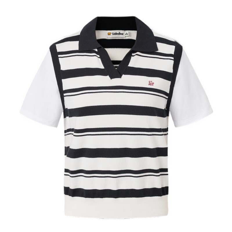 【夏季新品】GOLDEN BEAR/金熊女士2026年假两件条纹短袖针织衫