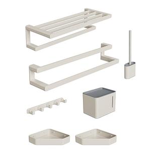 九牧奶白浴室架子置物架免打孔卫生间浴巾架奶油风厕所收纳挂架