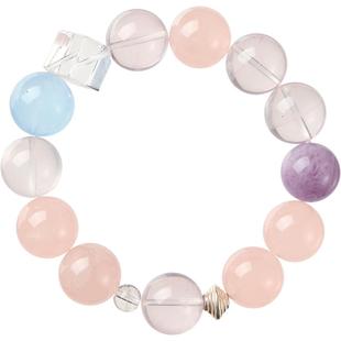 iSTONE/石头记天然粉晶多宝手串女白水晶海蓝宝S925银饰水晶手链