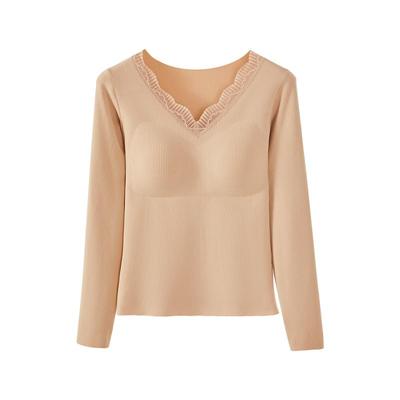 大码保暖内衣女自带胸垫胖mm