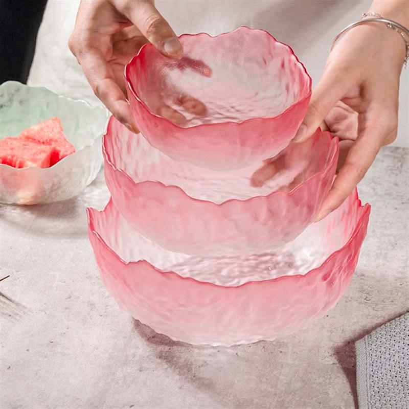 日式莲雾粉玻璃水果沙拉碗碗套装家用简约奢果盘甜品轻食品级