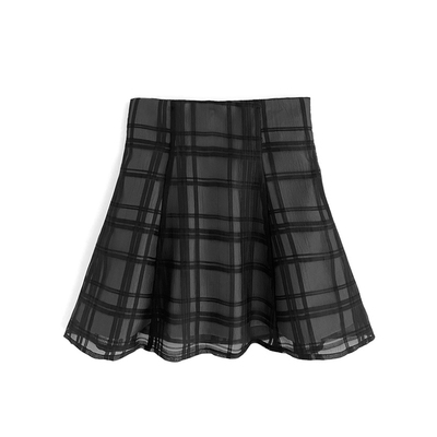 日系百搭格纹高腰短裙