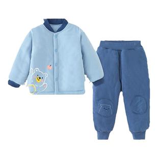 宝宝保暖衣套装三层夹棉婴儿内衣儿童加厚棉衣棉裤男童加棉冬装