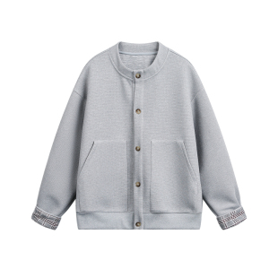 420g重磅花灰色华夫格长袖开衫卫衣男春季宽松休闲上衣外套男款