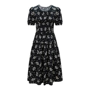 Aline/阿莱复古腰果花收腰茶歇连衣裙 夏季女装新品学院风连衣裙