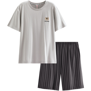 芬腾男士睡衣夏季短袖短裤纯棉休闲家居服可外穿简约全棉套头套装