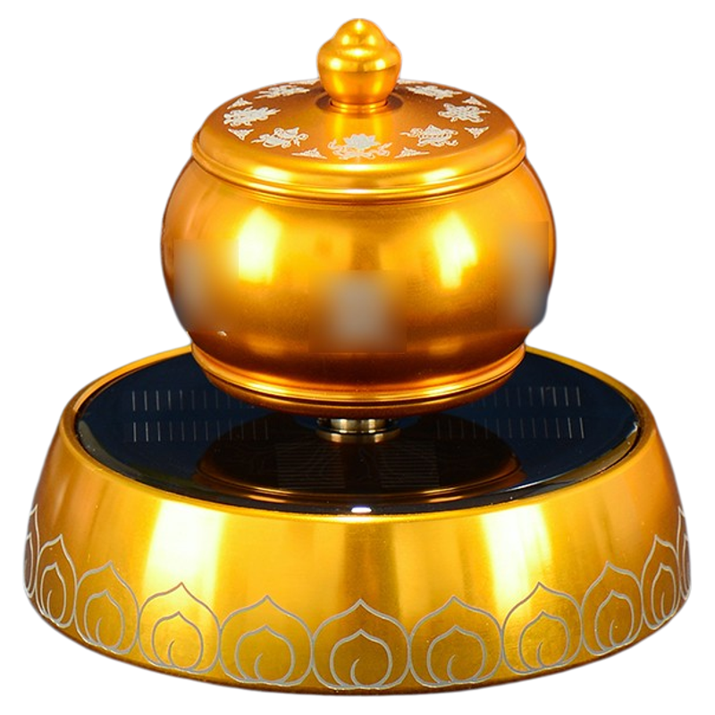 金色八吉祥太阳能转轮转桶摆件
