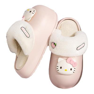 kitty猫棉拖鞋女款2025新款秋冬季室内家居防水可拆卸毛绒拖鞋冬
