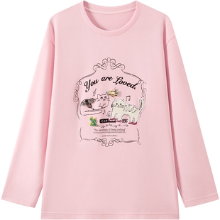 URLAZH有兰秋季新款减龄元气U等等植绒印花圆领长袖宽松T恤上衣女