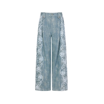 山谷少年重工牛仔宽松直筒长裤