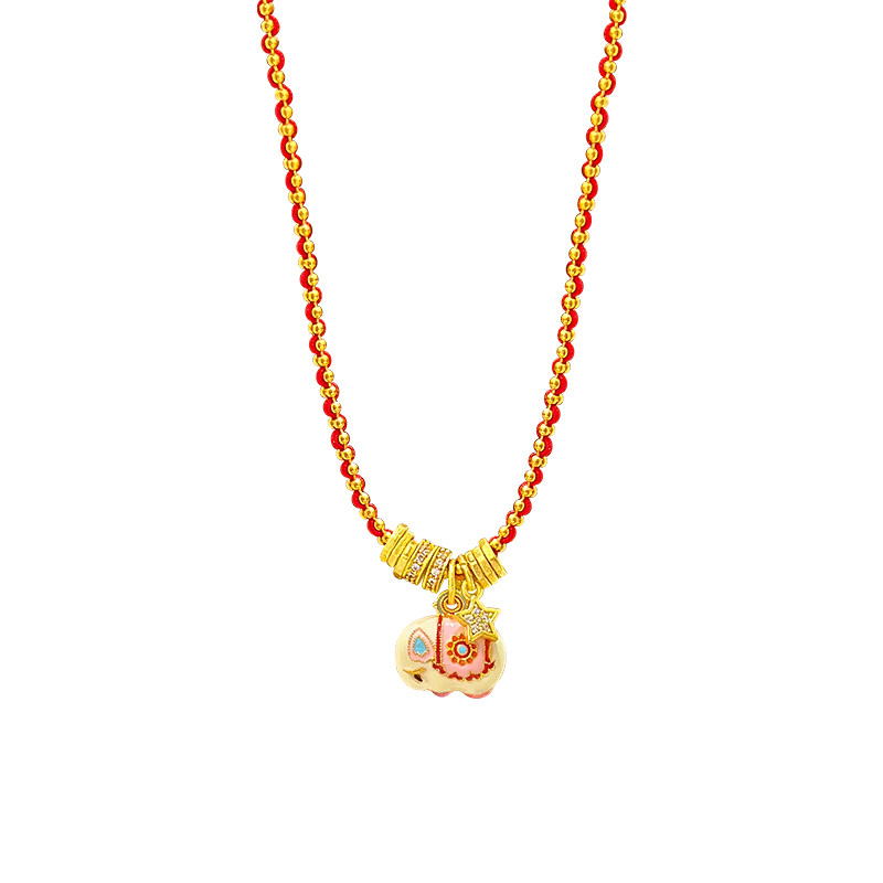 海蓝蓝珐琅彩滴釉小象红绳项链