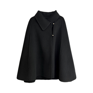 Ashy Snow【昭和千金】黑色羊毛双面呢斗篷大衣外套高克重丝绒扣