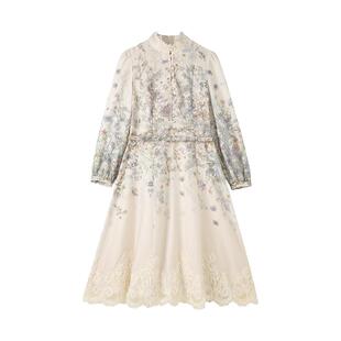 芝禾/CHESONSE【停泊秋日】维格家 国风盘扣花苞领印花连衣裙1250