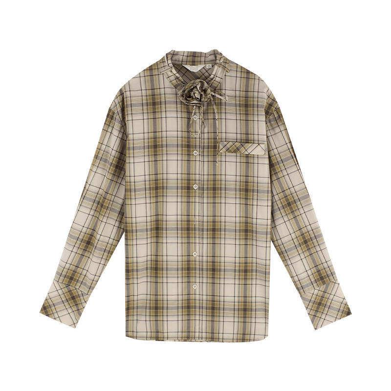 专柜正品折扣●复古纯棉花格子长衬衫