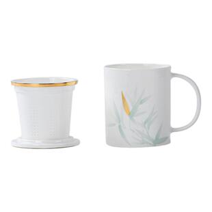 高淳陶瓷拂竹锦流中式家用滤茶杯带盖茶杯骨瓷办公茶杯礼盒装