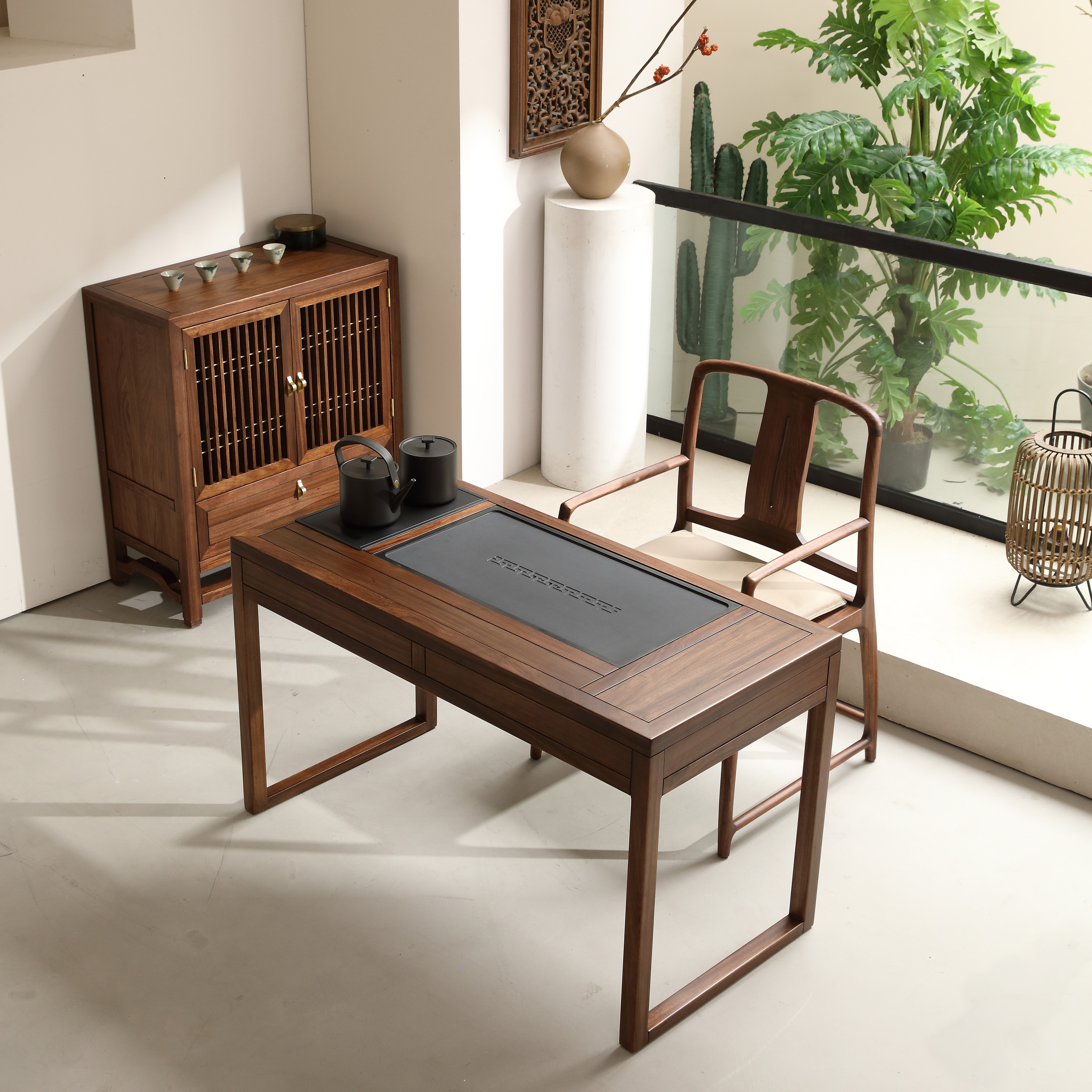 新中式实木茶桌椅组合家用功夫茶台小型办公室禅意茶桌茶室茶桌椅