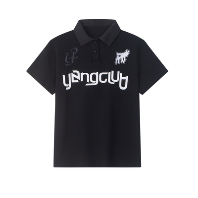 Y2NG刺绣拼皮印花宽松翻领POLO衫短宽廓形短袖