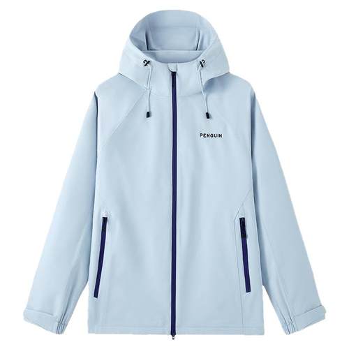 企鹅冲锋衣女款远山蓝秋冬新款户外保暖防风衣登山服女士夹克外套