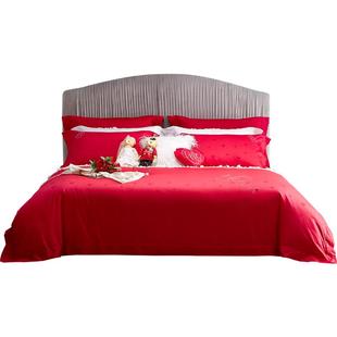 ROYALCOVER/罗卡芙欧式红色婚庆全棉贡缎纯棉床单四件套 一吻定情