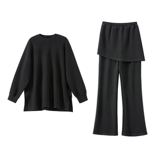 YANGLE_冬季套装女2025年新款韩系慵懒廓版休闲羊毛卫衣微喇裙裤