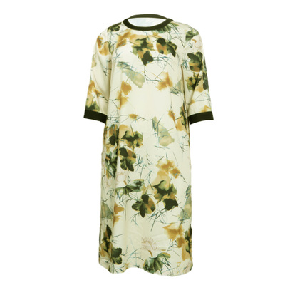 美丽客栈重磅缎面水墨印花连衣裙