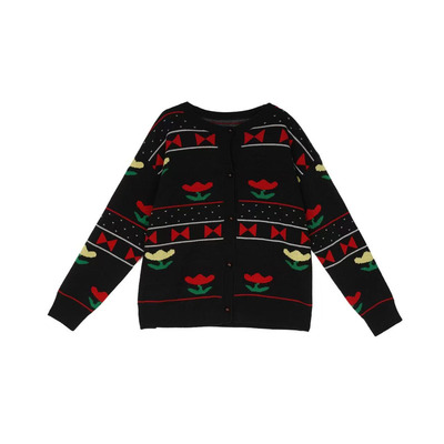 琪琪微微胖大码女装费尔岛提花毛衣女秋冬复古慵懒风保暖针织开衫