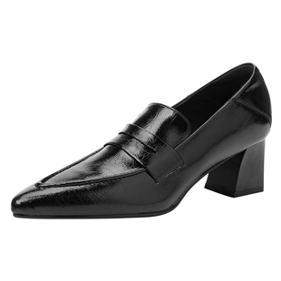 达芙妮高跟乐福鞋女冬季2026新款英伦风尖头皮鞋一脚蹬通勤单鞋