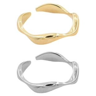 925银不掉色网红金属双色ins冷淡风食指开口波浪简约设计感戒指女