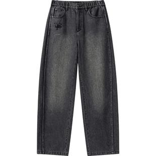 播商场同款黑灰色宽松牛仔裤女25春秋新款刺绣口袋长裤BDS1KD1482