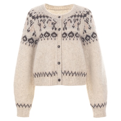 wanatry费尔岛花宫廷袖针织开衫