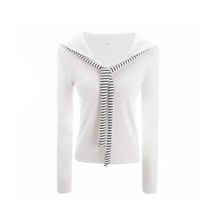 白色海军领假两件长袖T恤女秋冬新款打底衫显瘦内搭披肩上衣外穿