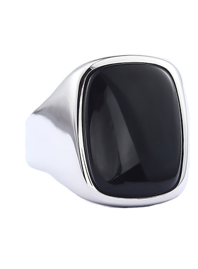 时尚简约男士黑玛瑙925纯银戒指