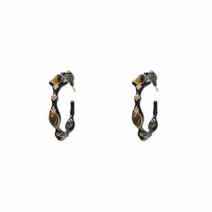 「暗夜契约」黑金虎眼vintage法式复古高级轻奢圈圈圆环耳环/耳夹