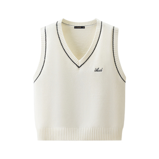 拉夏贝尔/La Chapelle高级感气质V领针织马甲女叠穿刺绣背心坎肩