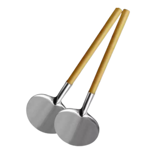 老式木柄不锈钢圆形炒勺防烫锅铲湘西苗家圆口蘑菇铲炒菜勺子耐用