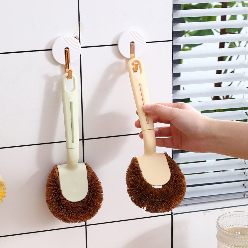 新品 家用长柄洗锅刷椰棕钢丝刷锅灶台不沾油缝隙刷清洁刷厨房用